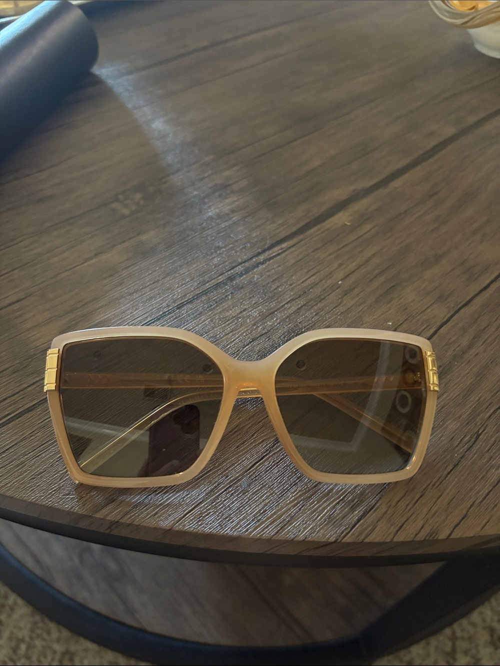 Tory Burch Beige Square Sunglasses with Gold Accents